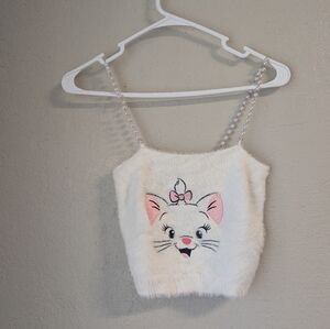 Disney Forever 21 Collab Fuzzy Ariatocats Crop Top White Pearls Furry